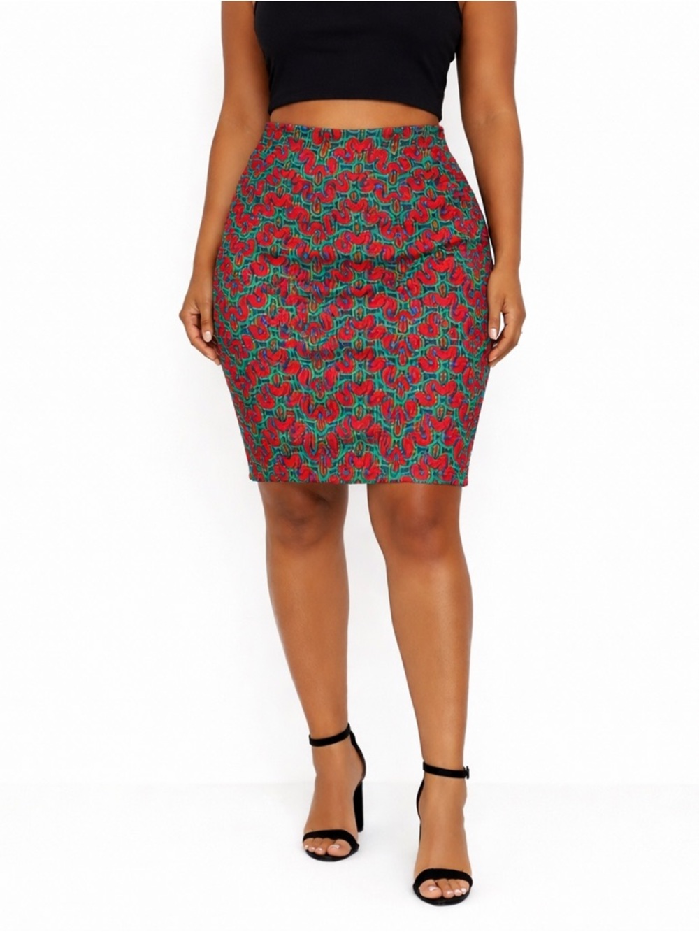 LuLaRoe Cassie Red and Green Geometric Pencil Skirt